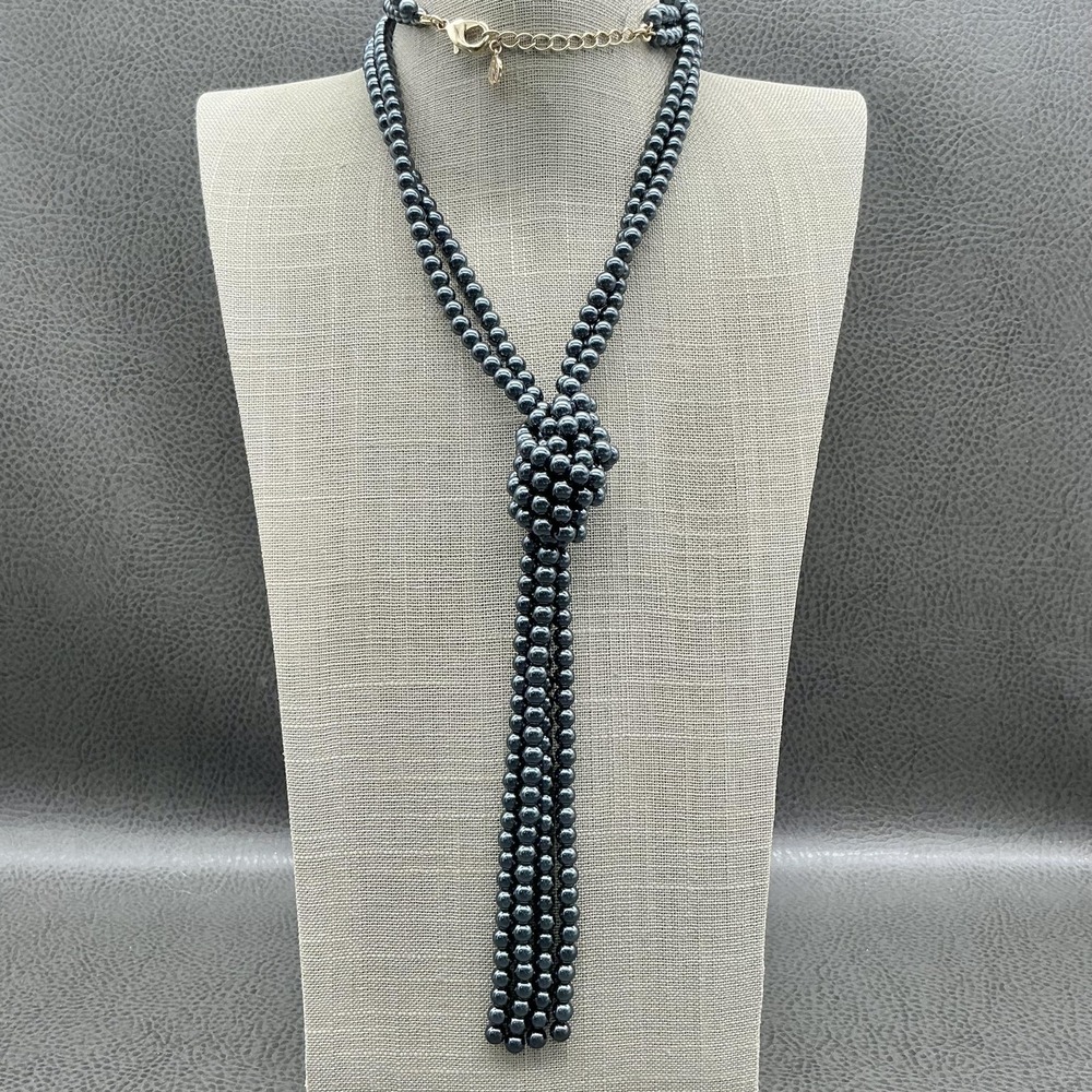 Charter Club Necklace‎ Gray Beaded Lariat Tassel 24 In Womens Statement Jewelry